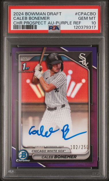 2024 Bowman BOWMAN DRAFT CHROME PROSPECT AUTOGRAPHS Purple Refractor #CPACBO Caleb Bonemer front