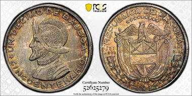 1953 1/10 B Rep. of Panama 50th Ann. KM-18  Ag MS65