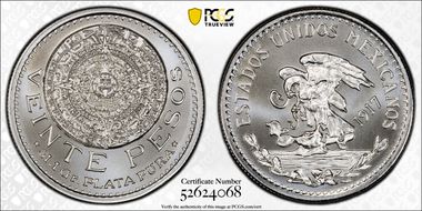 (2025)GR 1oz Rnd 1917 20 Peso Tribute Ag MS70