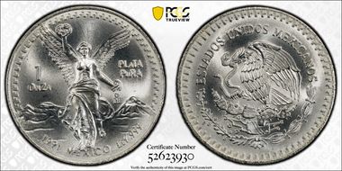 1991-Mo Onza Libertad Ag T2 - PLaTA PuRA MS69