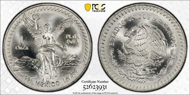 1991-Mo Onza Libertad Ag T2 - PLaTA PuRA MS69
