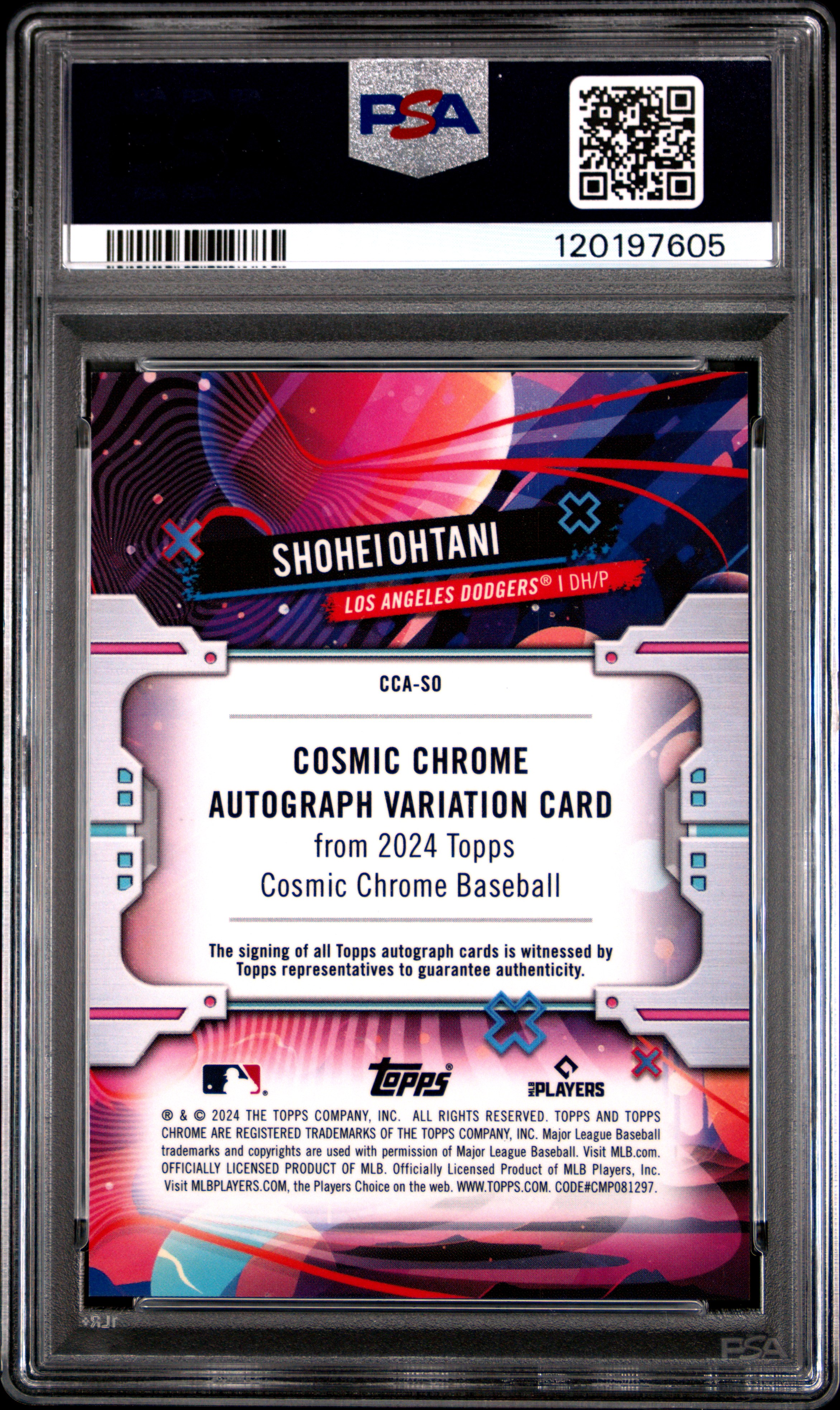 cosmic sports cards graded cards SlabbedDodgers's 2024 Topps Chrome Cosmic Chrome Autographs Shohei Ohtani #SO PSA 9 tier grading companies like PSA Cosmic Slabs – Cosmic Grading