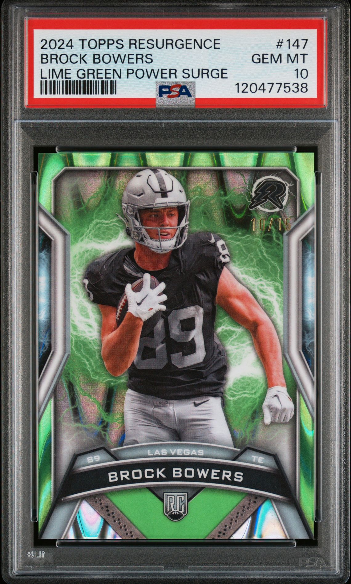 2024 Topps TOPPS RESURGENCE LIME GREEN POWER SURGE #147 Brock Bowers front