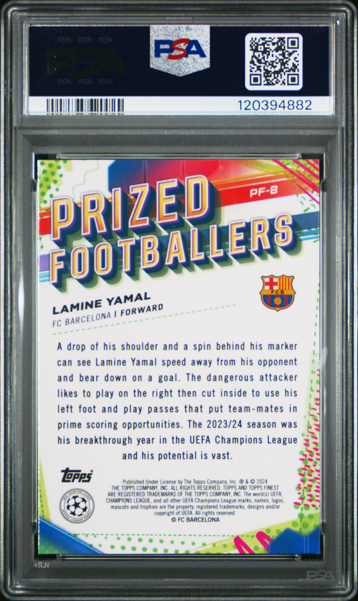 2023-24 Topps Finest Uefa Club Competitions Prized Footballers Lamine Yamal #Pf8 (Prized Footballer) Mint 9 back