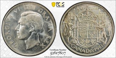 1951 50C Narrow Date MS65