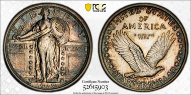 1917-S 25C Type 1 AU58+ FH