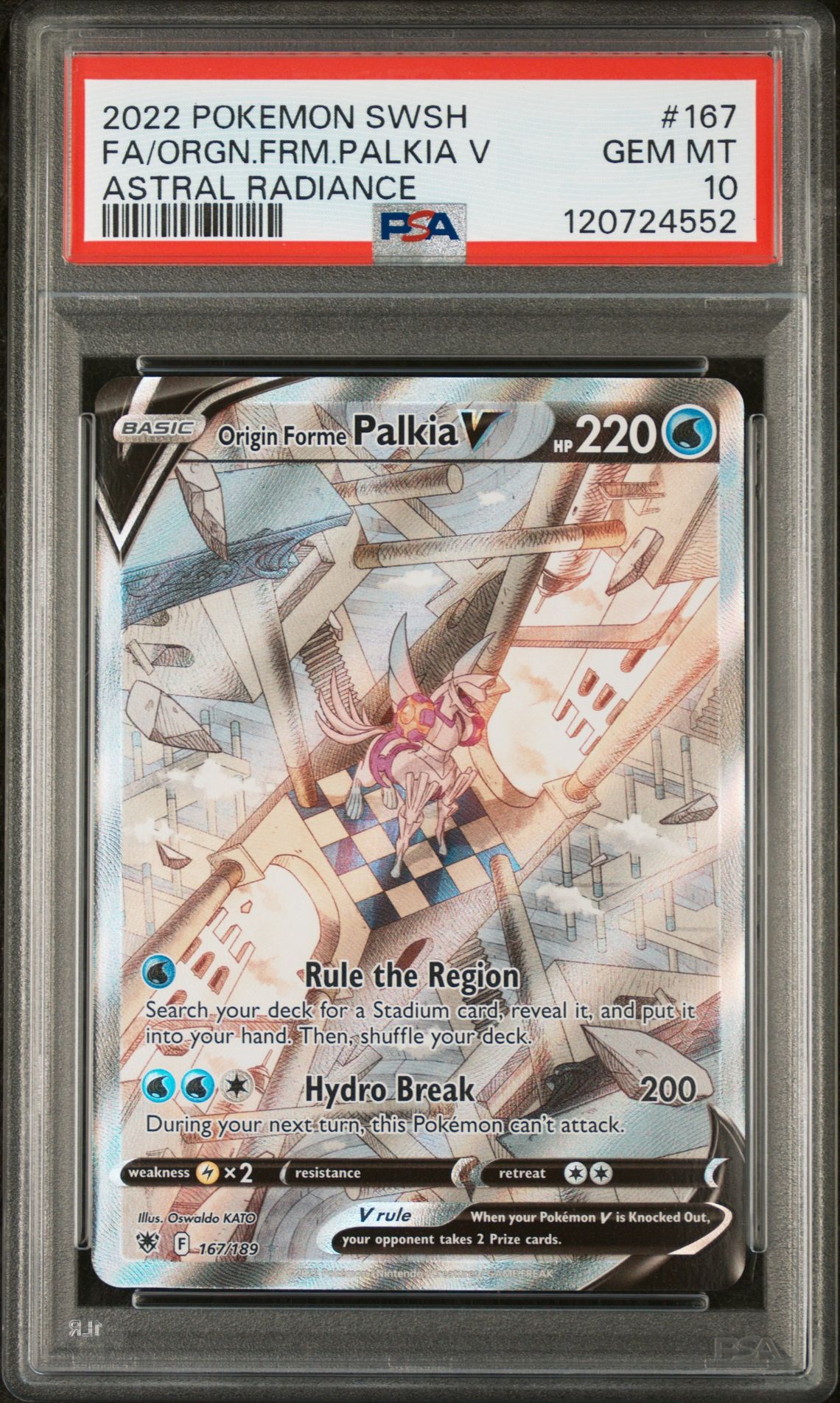 2022 Pokemon Sword & Shield Astral Radiance Fa/Orgn.frm.palkia V #167 (Astral Radiance) Gem Mt 10 front