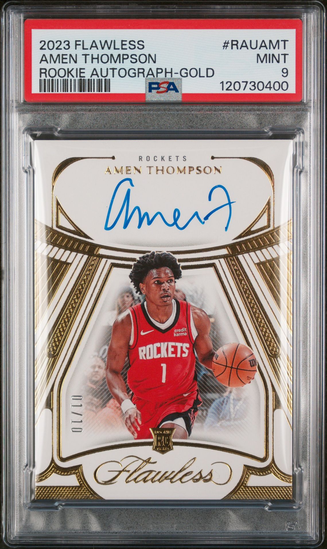 2023 Panini PANINI FLAWLESS ROOKIE AUTOGRAPHS Gold #RAUAMT Amen Thompson front
