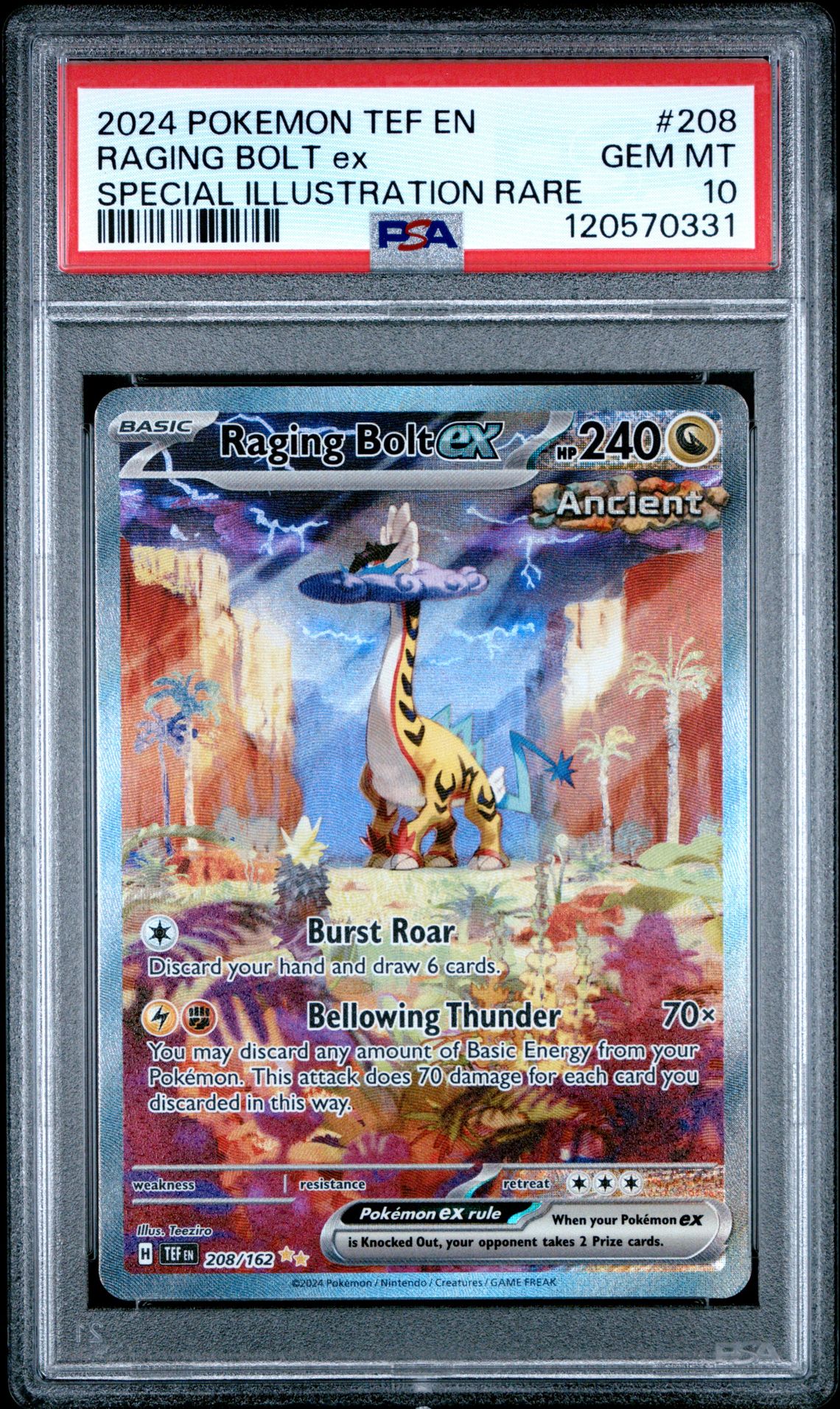 2024 Pokemon Tef En-Temporal Forces Raging Bolt Ex #208 (Special Illustration Rare) Gem Mt 10 front