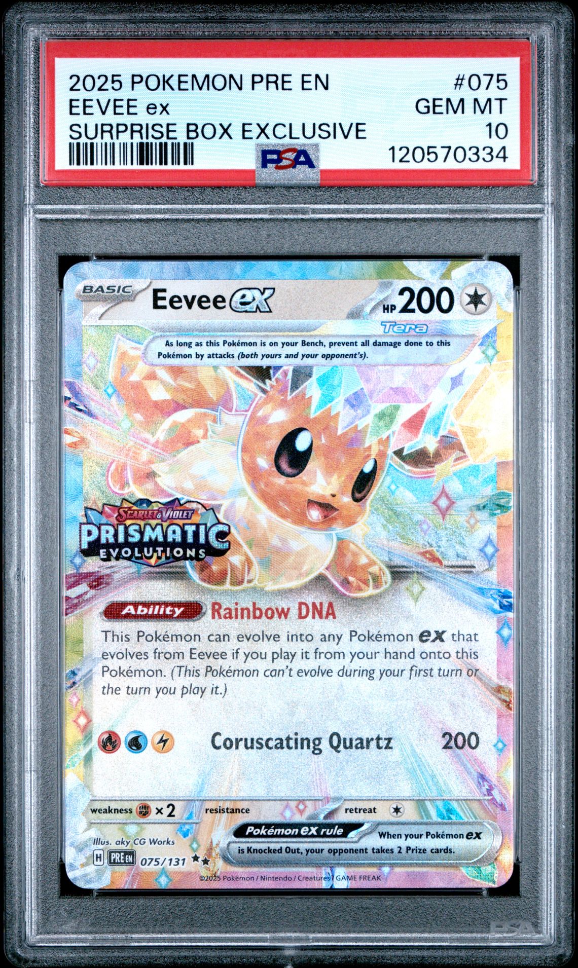 2025 Pokemon Pre En-Prismatic Evolutions Eevee Ex #075 (Surprise Box Exclusive) Gem Mt 10 front