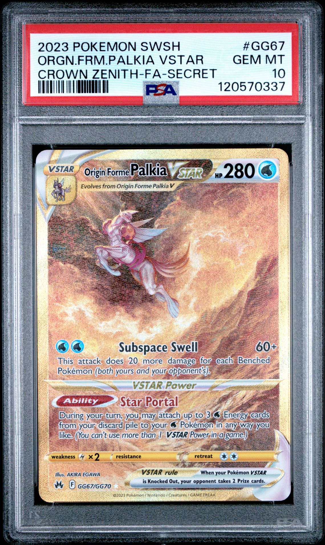 2023 Pokemon Sword And Shield Crown Zenith Orgn.frm.palkia Vstar #Gg67 (Crown Zenith-Fa-Secret) Gem Mt 10 front