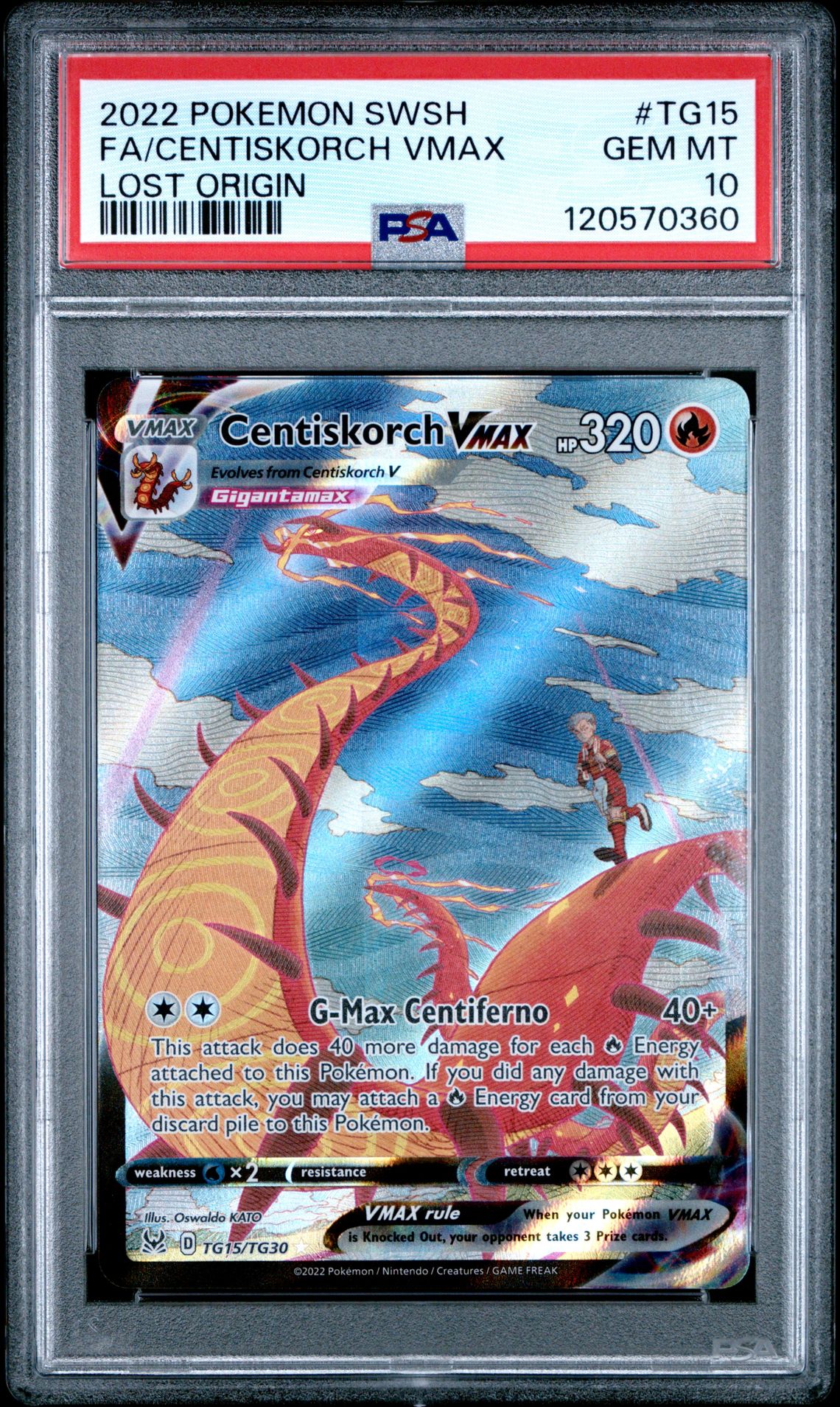 2022 Pokemon Sword & Shield Lost Origin Fa/Centiskorch Vmax #Tg15 (Lost Origin) Gem Mt 10 front