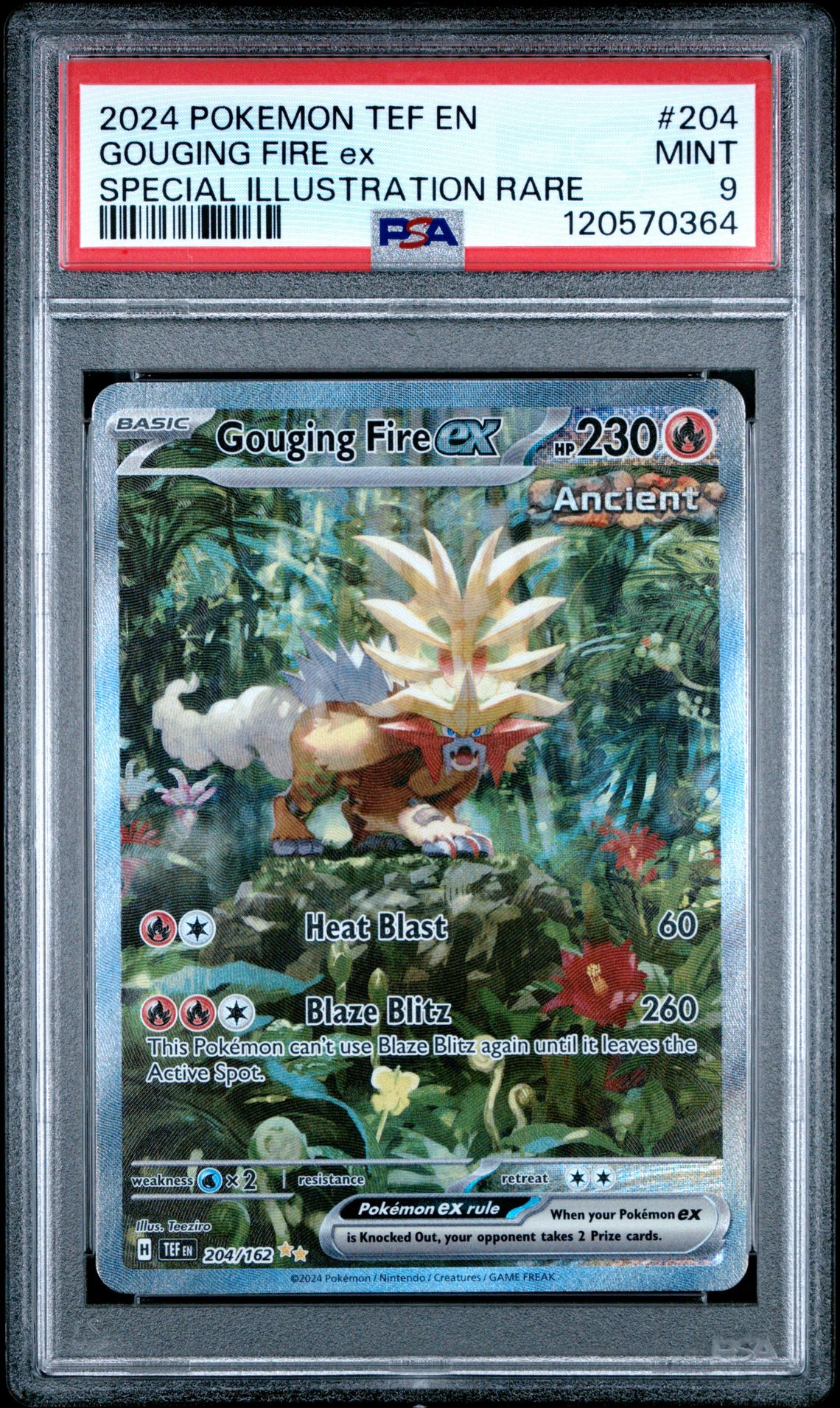 2024 Pokemon Tef En-Temporal Forces Gouging Fire Ex #204 (Special Illustration Rare) Mint 9 front