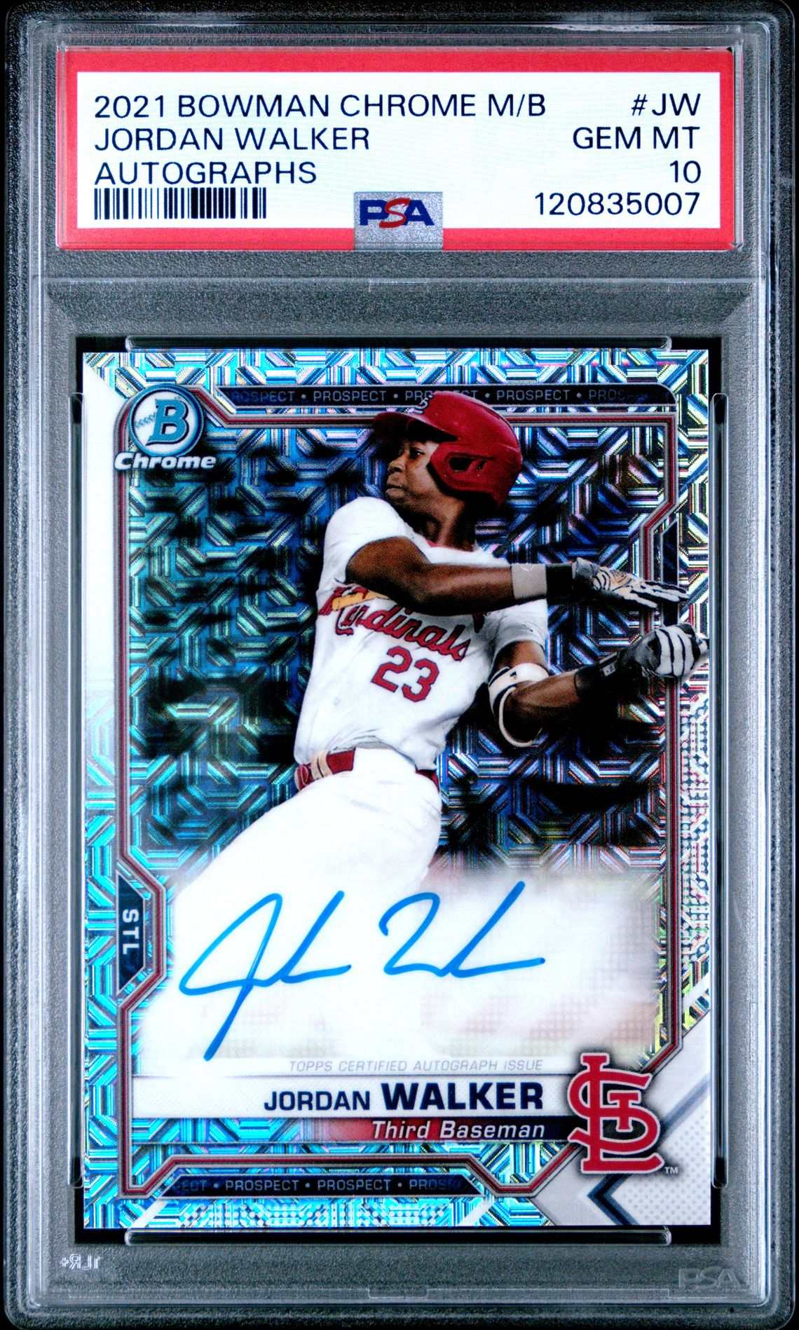 2021 Bowman Chrome Mega Box Autographs Jordan Walker #Jw (Autographs) Gem Mt 10 front view - PSA graded GEM MT 10