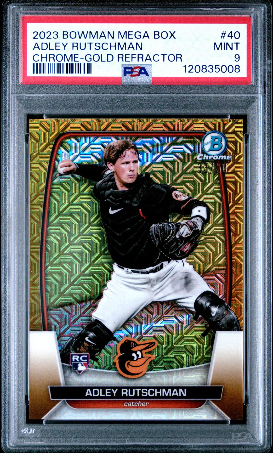 2023 Bowman Mega Box Chrome Adley Rutschman #40 (Chrome-Gold Refractor) Mint 9 front