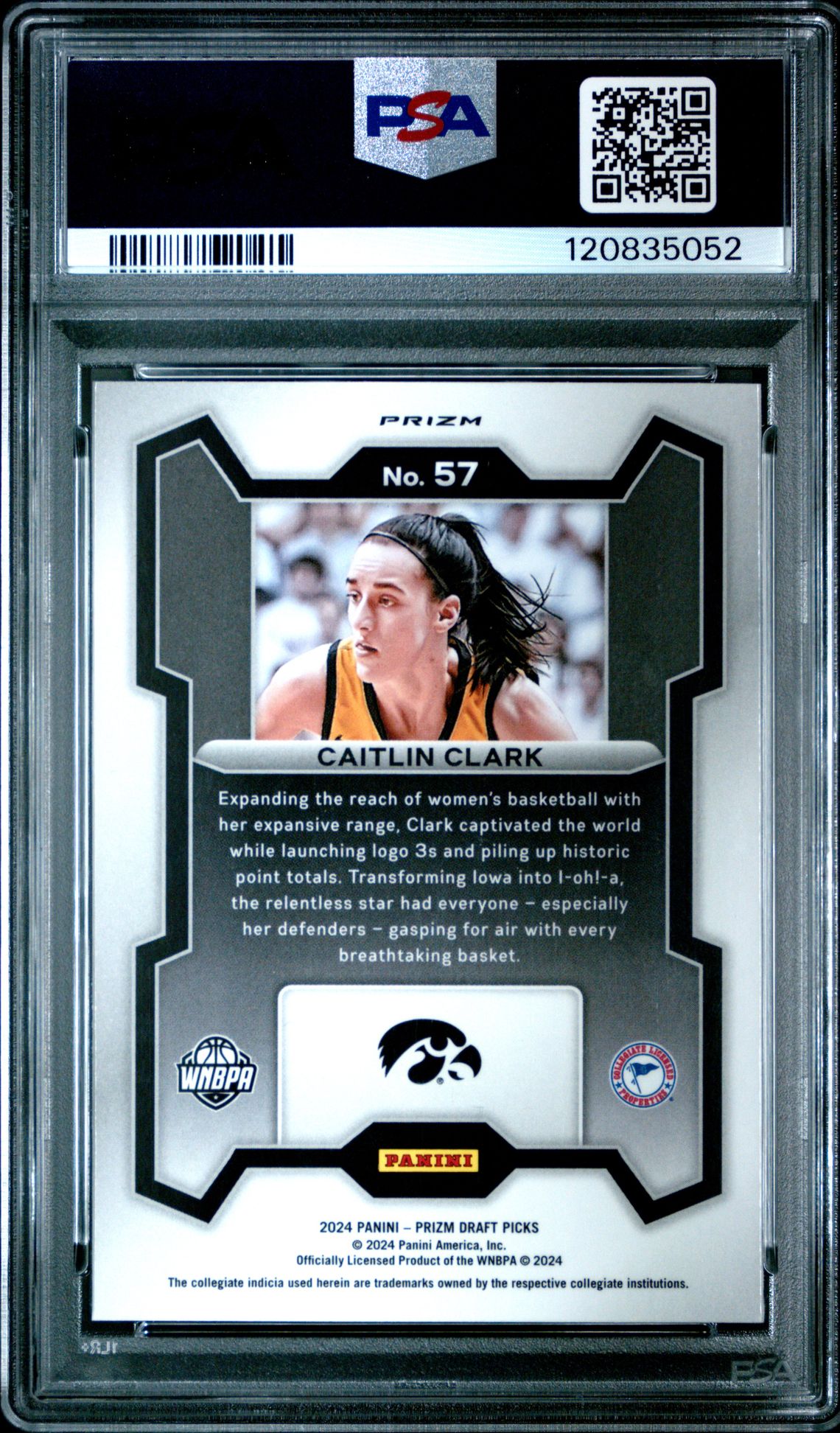 2024 Panini Prizm Draft Picks Caitlin Clark #57 (Purple Wave) Gem Mt 10 back