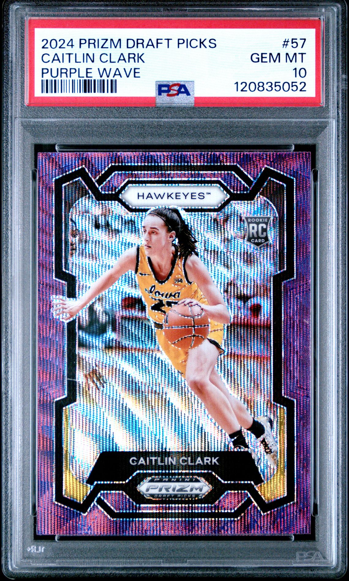 2024 Panini Prizm Draft Picks Caitlin Clark #57 (Purple Wave) Gem Mt 10 front