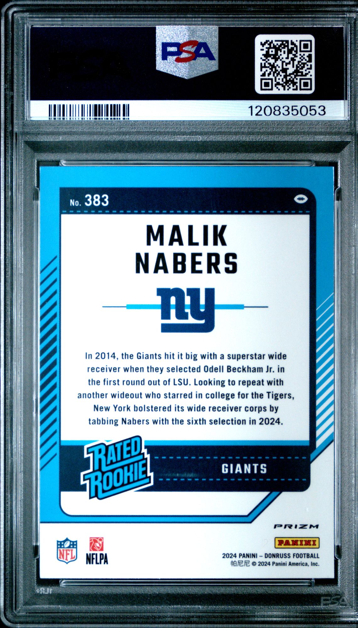 2024 Panini Donruss Malik Nabers #383 (Optic Preview-Red Wave) Gem Mt 10 back