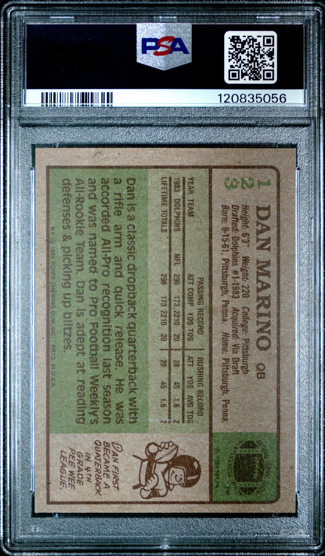 1984 Topps Dan Marino #123 Nm 7 back