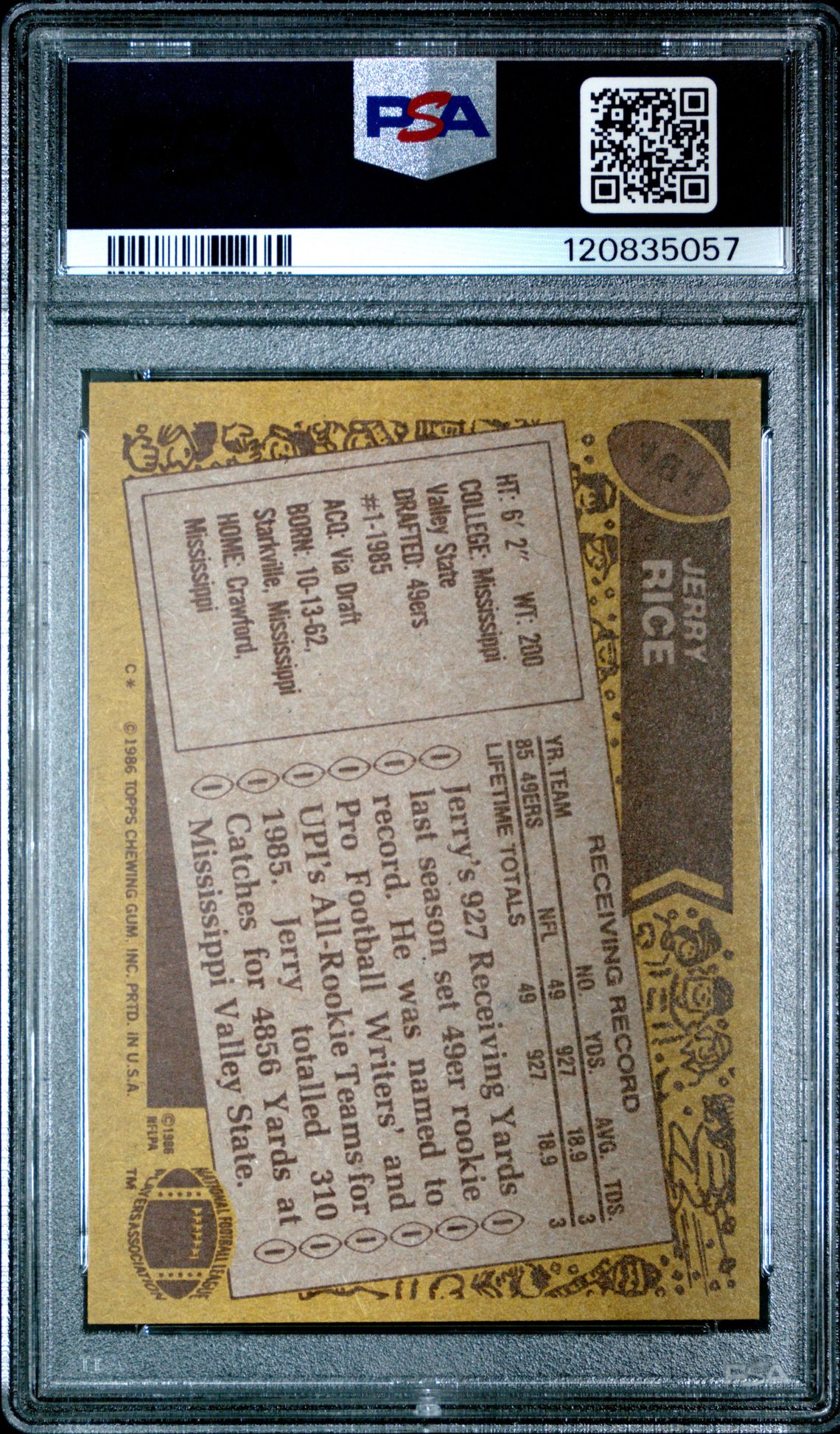 1986 Topps Jerry Rice #161 Ex-Mt 6 back