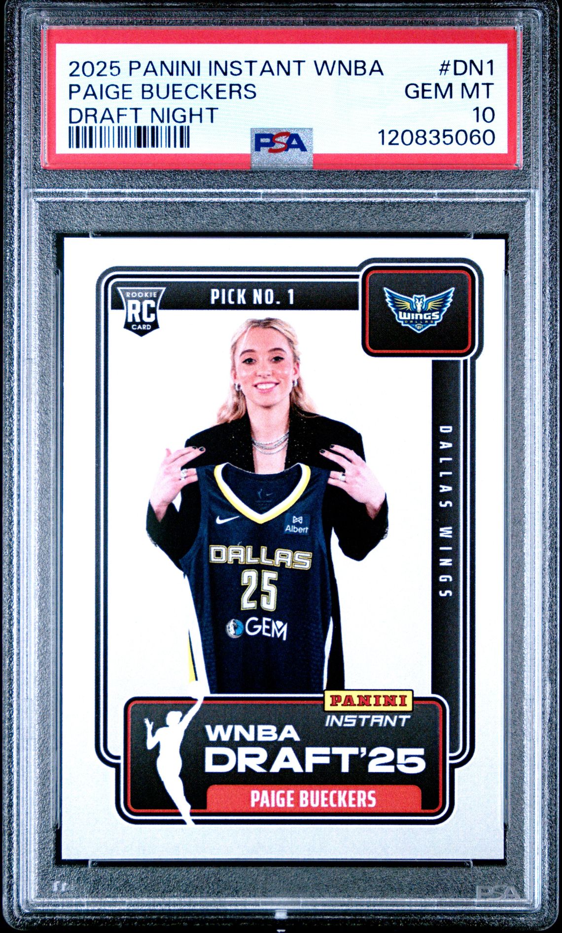 2025 Panini Instant Wnba Draft Night Paige Bueckers #Dn1 Gem Mt 10 front