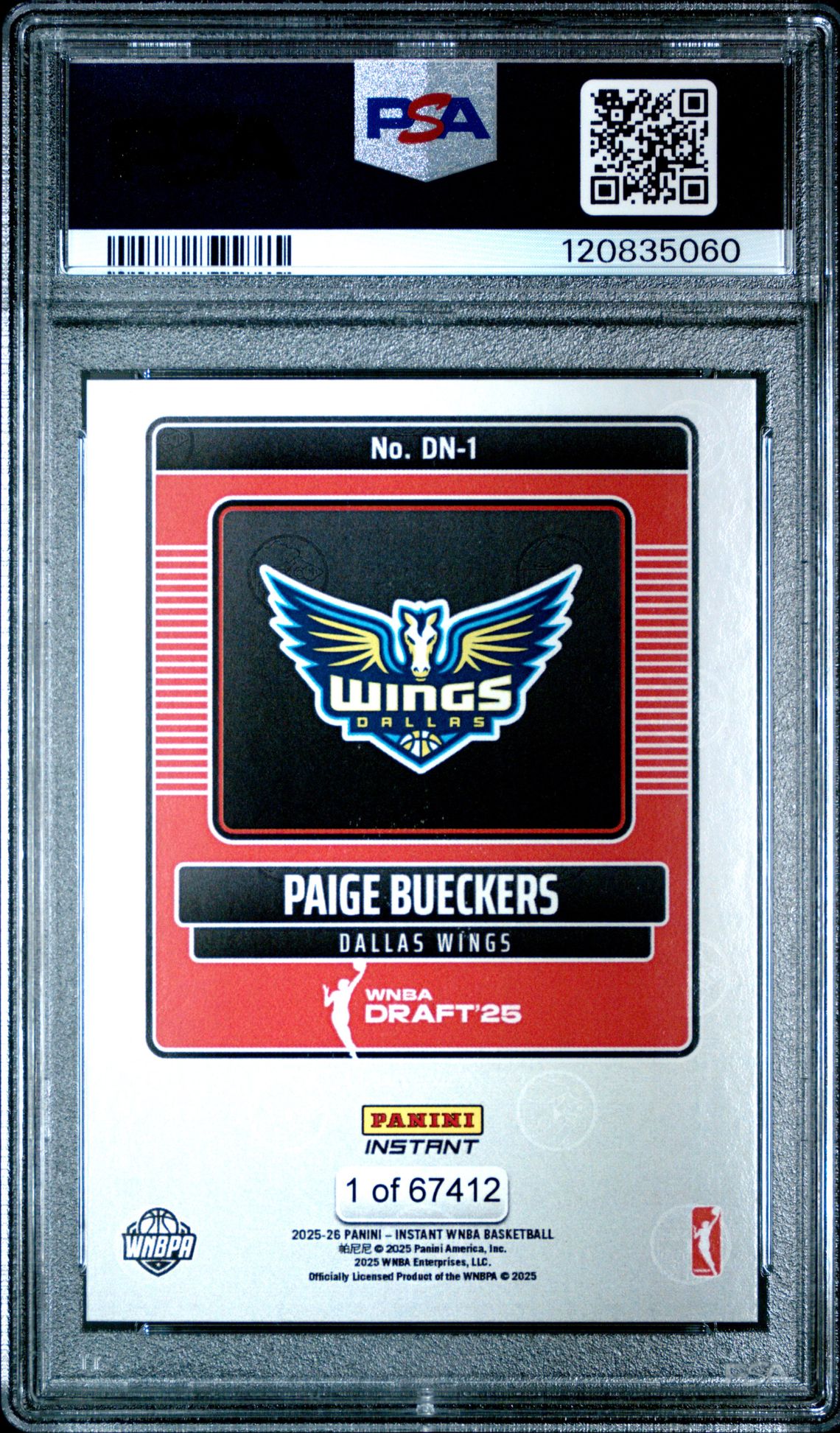 2025 Panini Instant Wnba Draft Night Paige Bueckers #Dn1 Gem Mt 10 back