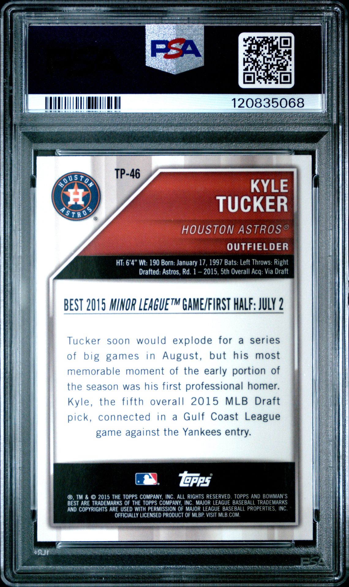 2015 Bowman's Best Top Prospects Kyle Tucker #Tp-46 (Top Prospects-Green Ref.) Mint 9 back
