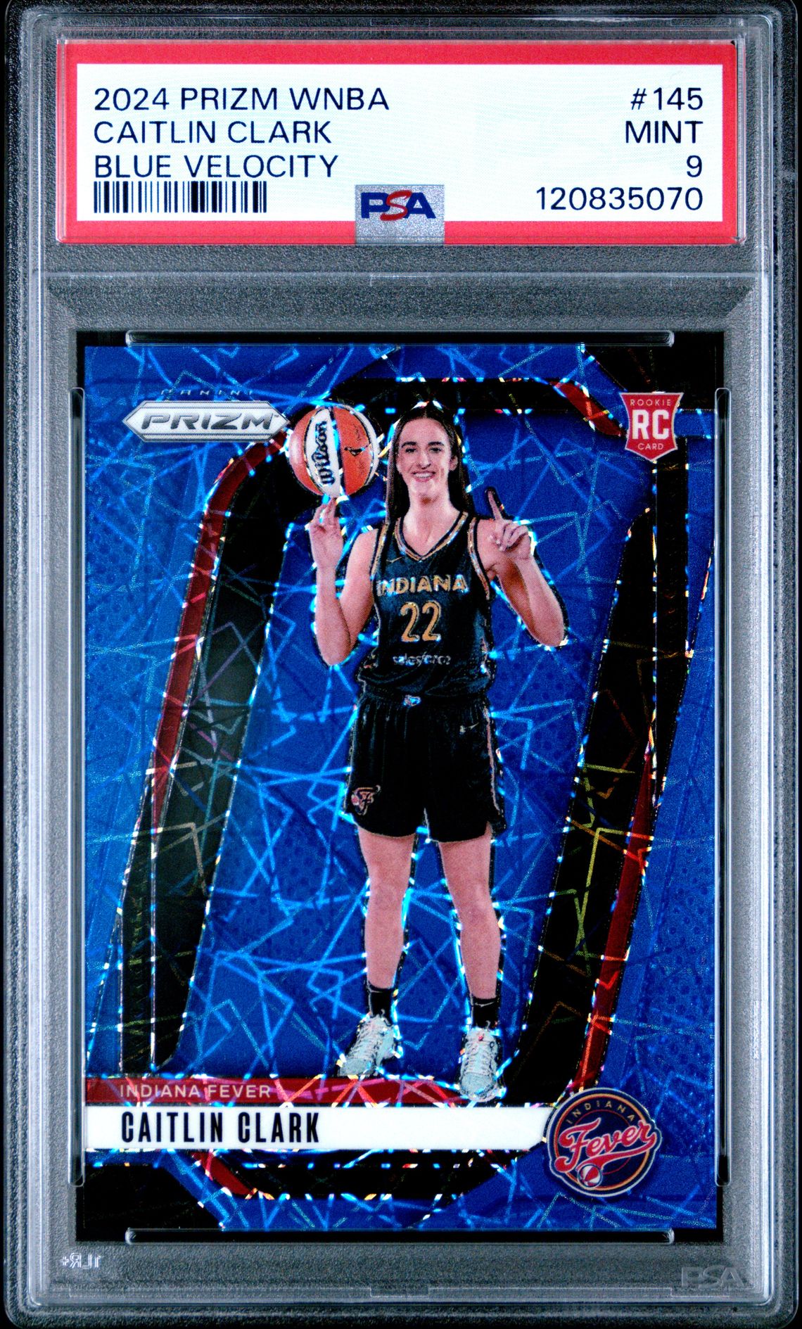 2024 Panini Prizm Wnba Caitlin Clark #145 (Blue Velocity) Mint 9 front