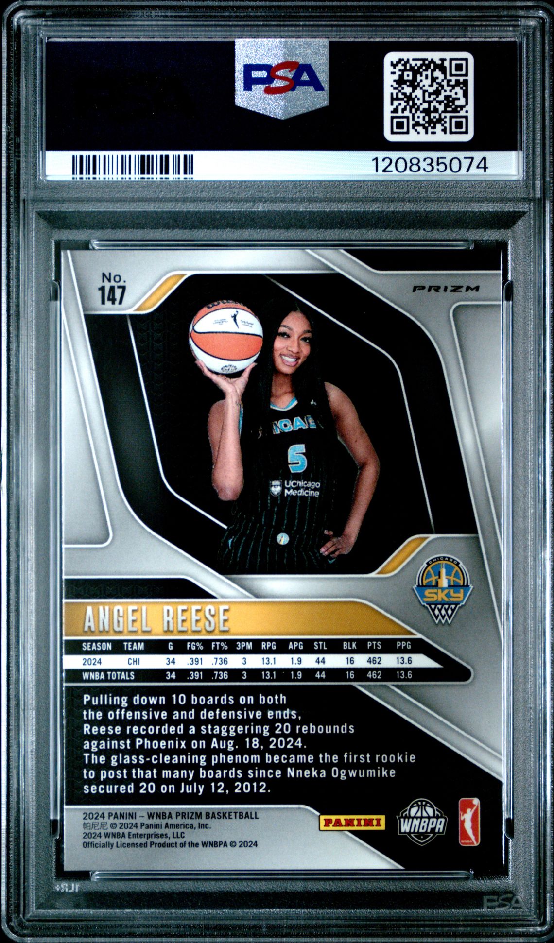 2024 Panini Prizm Wnba Angel Reese #147 (Green Prizm) Gem Mt 10 back