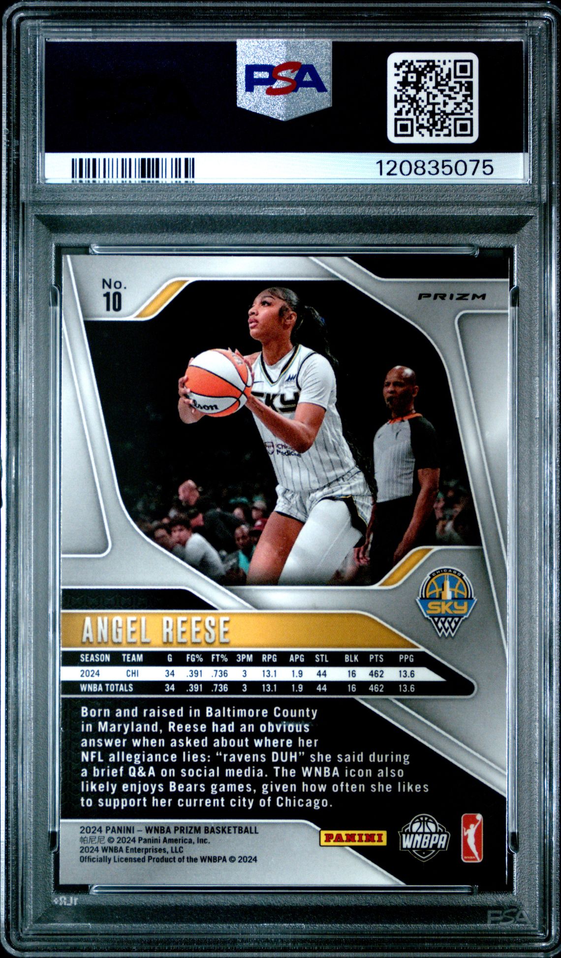 2024 Panini Prizm Wnba Angel Reese #10 (Orange Ice) Gem Mt 10 back