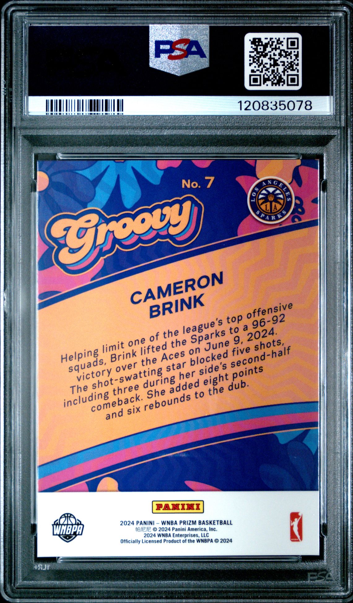2024 Panini Prizm Wnba Groovy Cameron Brink #7 Gem Mt 10 back