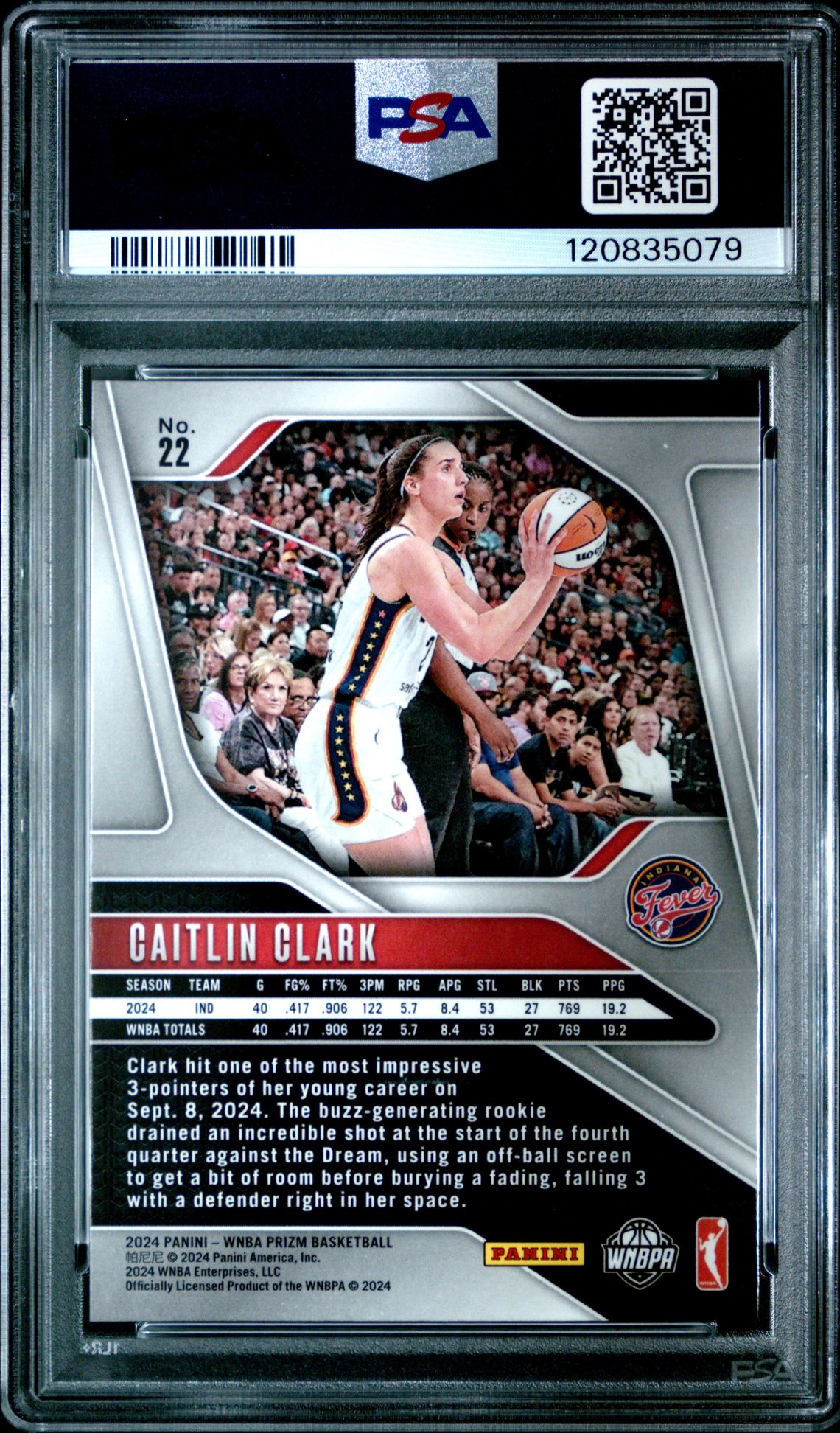 2024 Panini Prizm Wnba Caitlin Clark #22 Mint 9 back