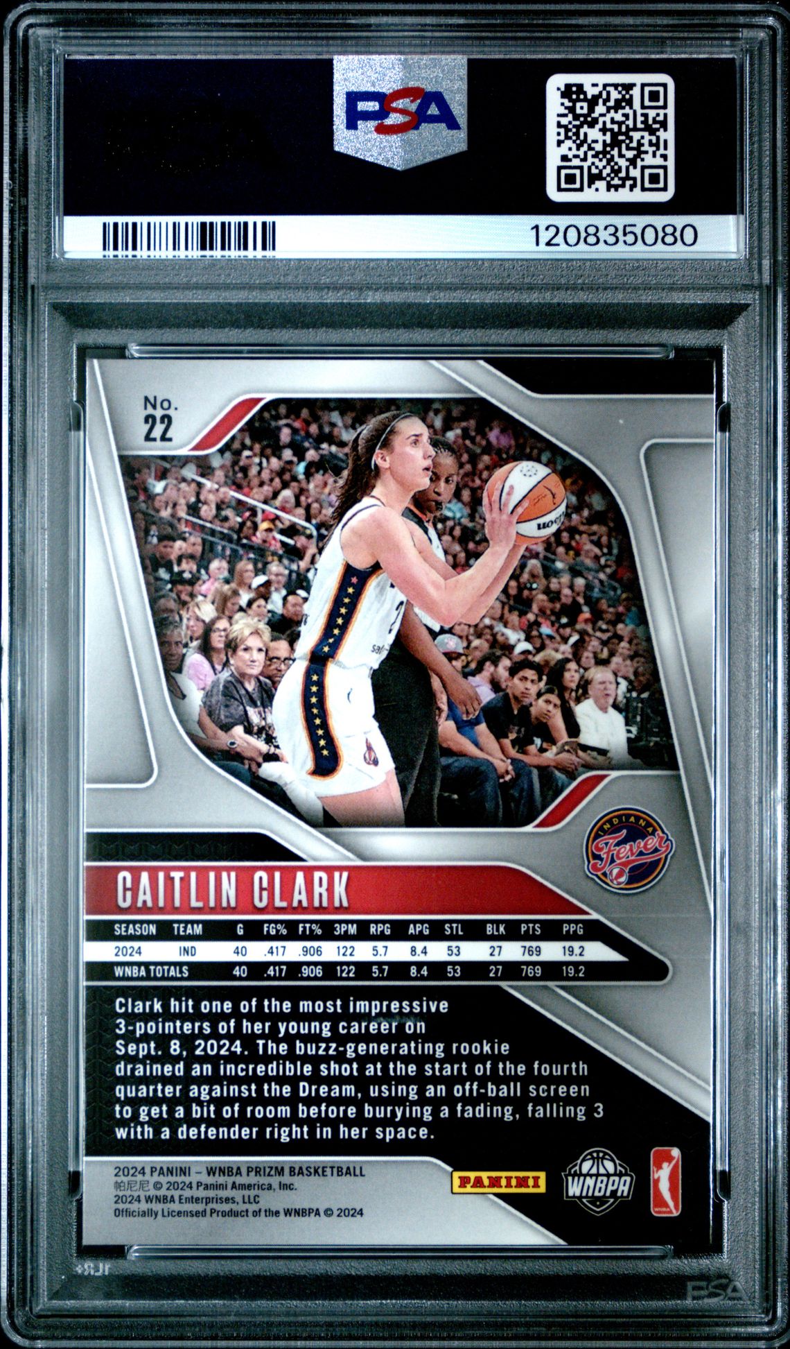 2024 Panini Prizm Wnba Caitlin Clark #22 Mint 9 back