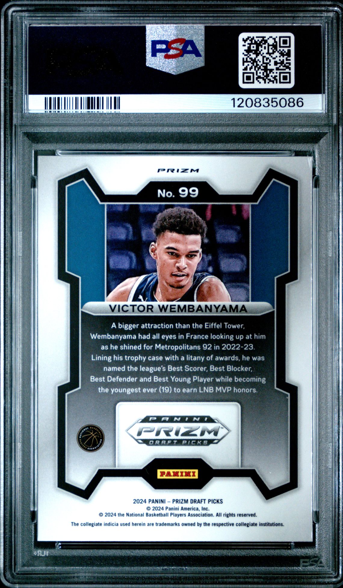 2024 Panini Prizm Draft Picks Victor Wembanyama #99 (Purple Wave) Gem Mt 10 back