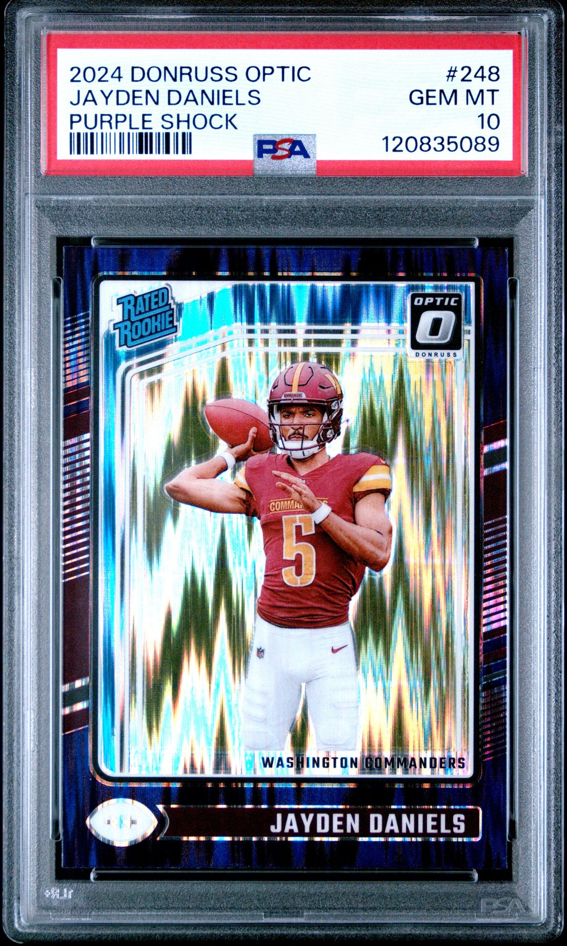 2024 Panini Donruss Optic Jayden Daniels #248 (Purple Shock) Gem Mt 10 front