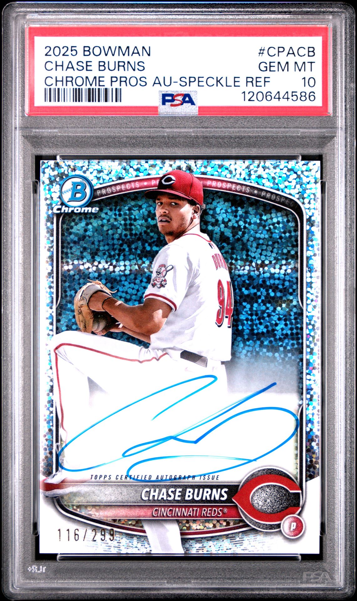 2025 Bowman CHROME PROS AU-SPECKLE REF #CPA-CB Chase Burns front