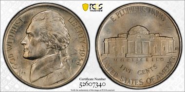 1938-D 5C Jefferson MS66FS