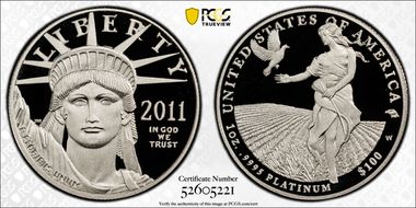 2011-W $100 Statue of Liberty PR70DCAM