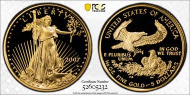 2007-W $5 Gold Eagle PR70DCAM