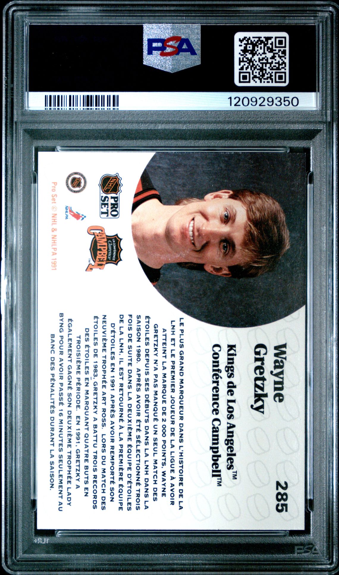 1991 Pro Set Wayne Gretzky #285 (French) Gem Mt 10 back