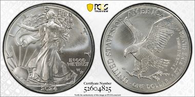 2024-(P) $1 Silver Eagle with Star Privy Struck at Philadelphia MS70
