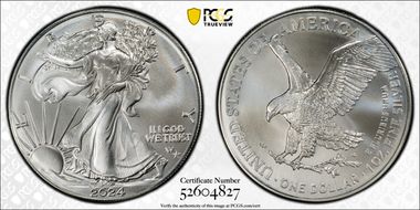 2024-(P) $1 Silver Eagle with Star Privy Struck at Philadelphia MS70
