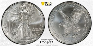 2024-(P) $1 Silver Eagle with Star Privy Struck at Philadelphia MS70