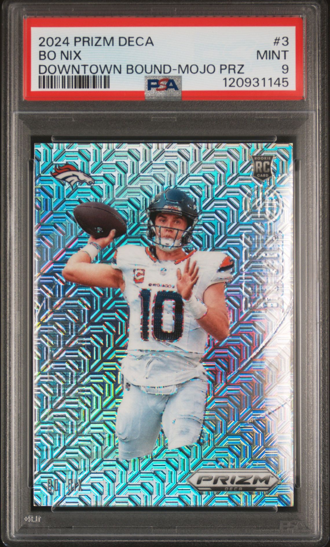2024 Panini Prizm Deca Downtown Bound Bo Nix #3 (Downtown Bound-Mojo Prz) Mint 9 front