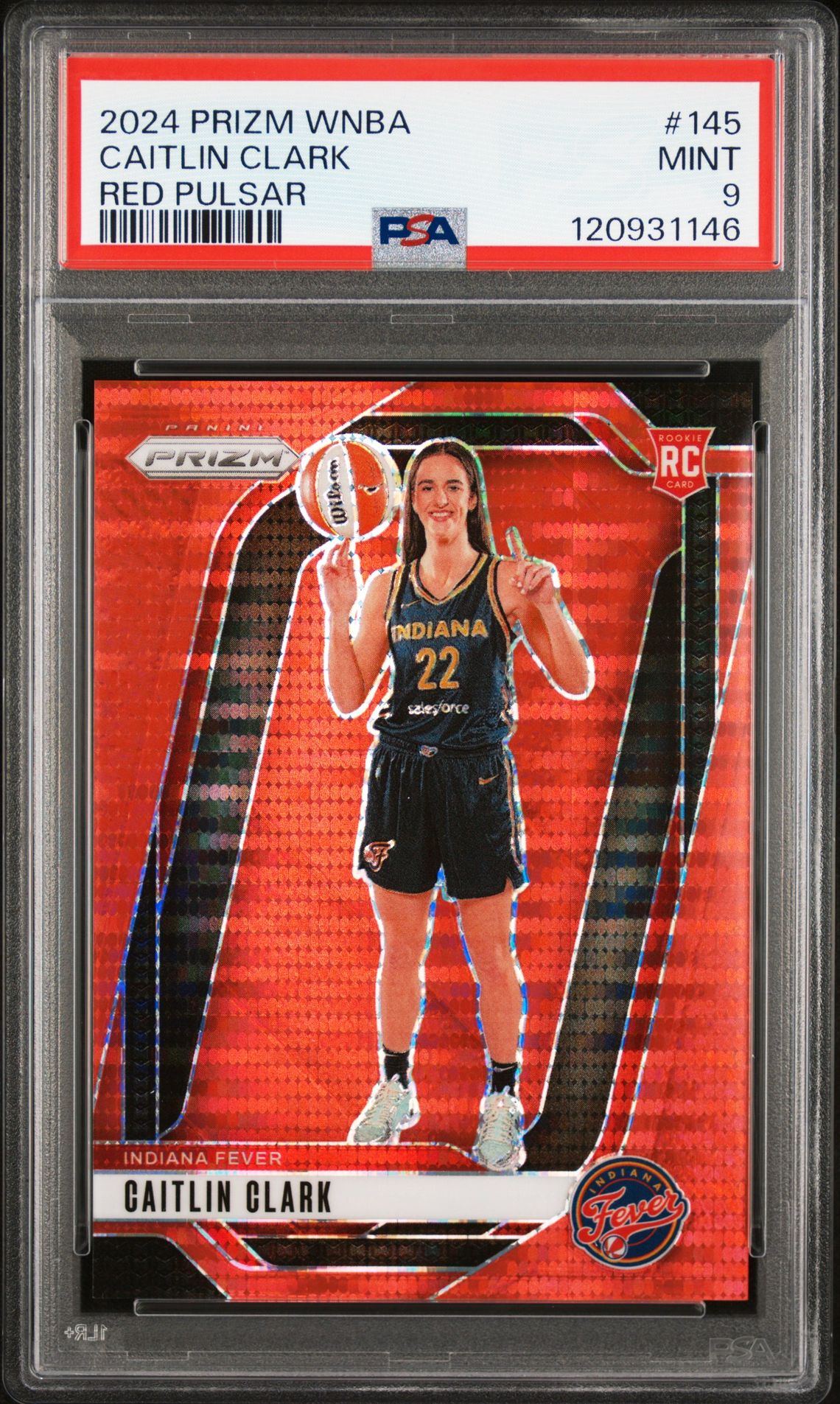 2024 Panini Prizm Wnba Caitlin Clark #145 (Red Pulsar) Mint 9 front