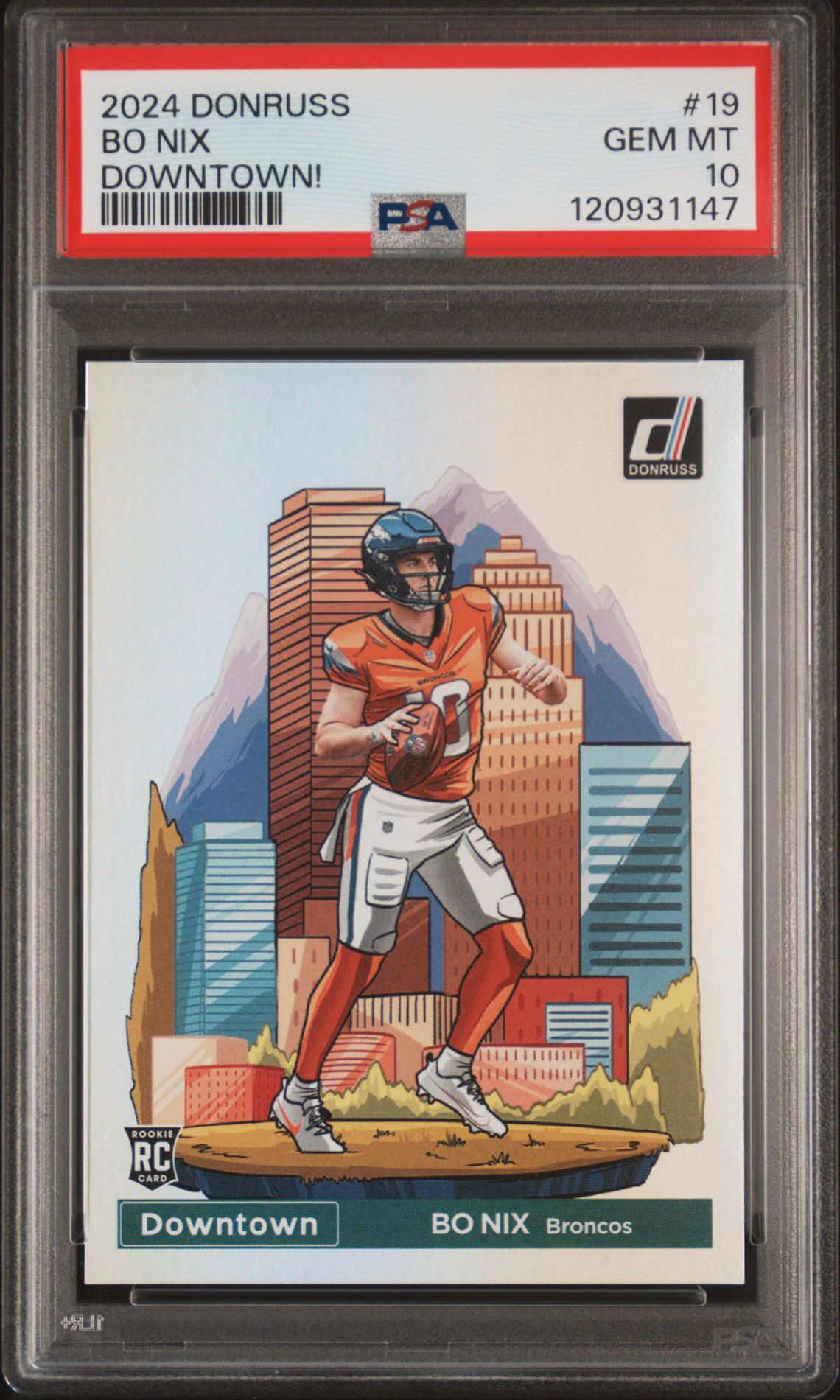 2024 Panini Donruss Downtown! Bo Nix #19 Gem Mt 10 front