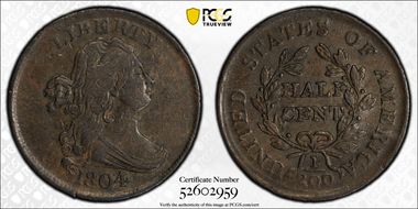 1804 1/2C Crosslet 4, Stems AU50BN