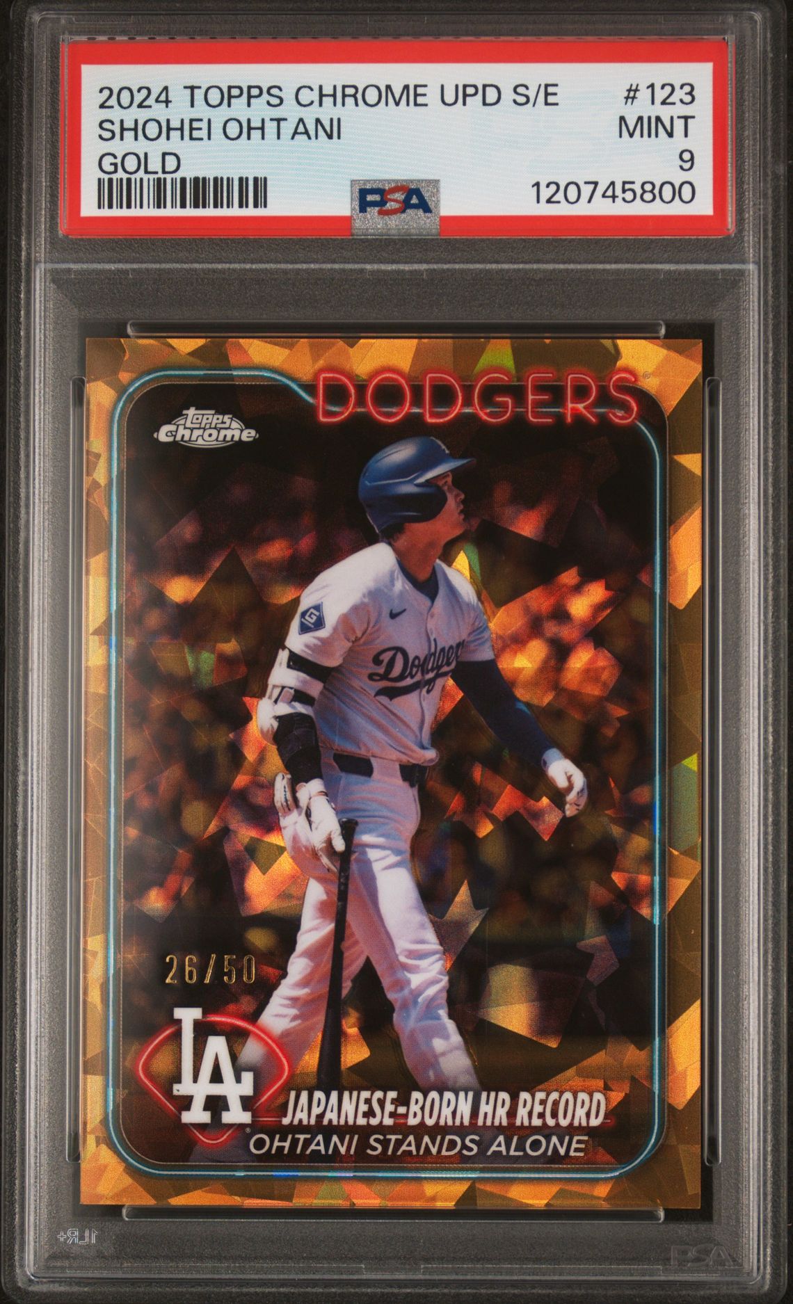 2024 Topps Chrome Sapphire Update Series Shohei Ohtani #123 (Gold) Mint 9 front