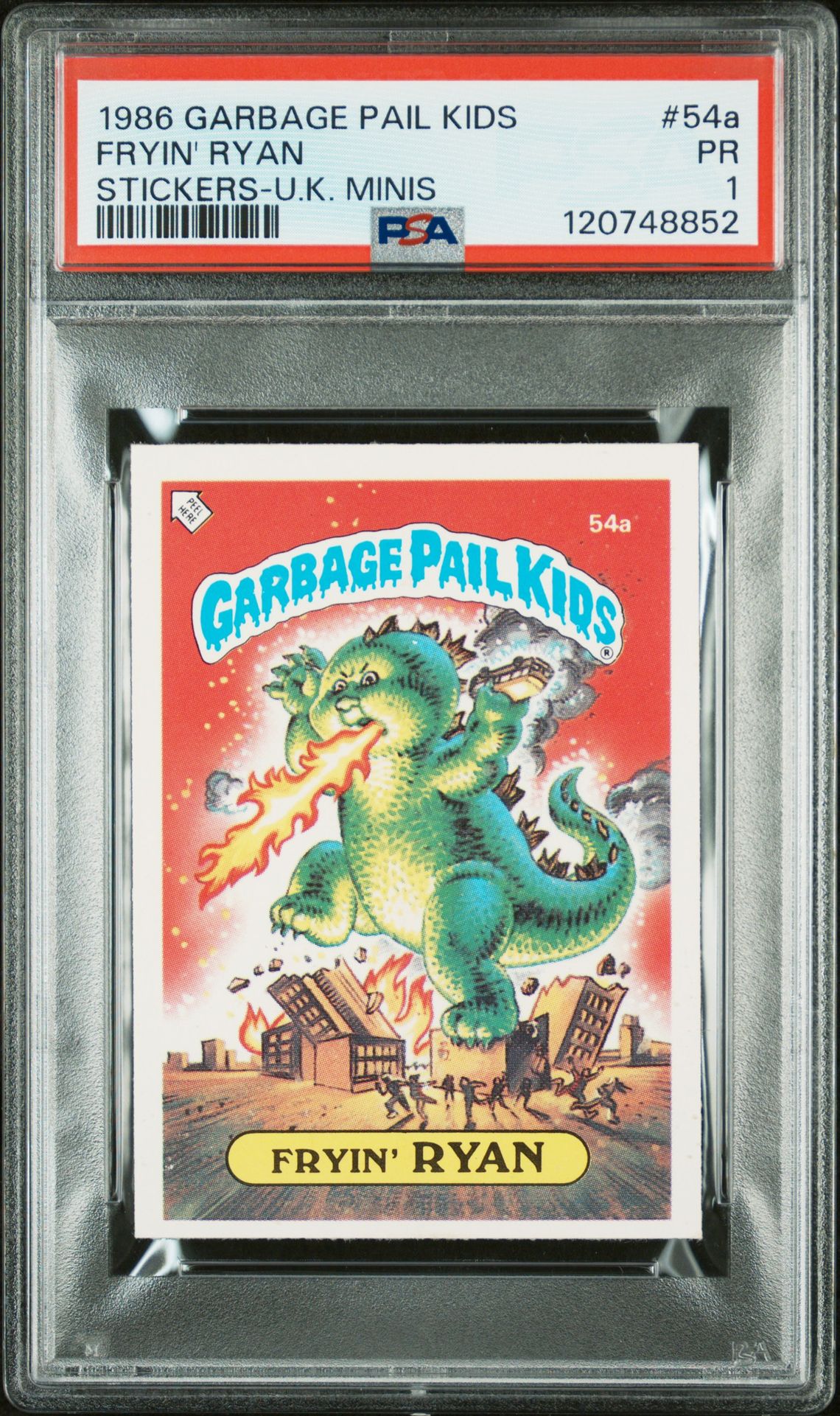 1986 Topps GARBAGE PAIL KIDS STICKERS-U.K. MINIS #54A Fryin' Ryan front