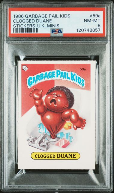 1986 Topps GARBAGE PAIL KIDS STICKERS-U.K. MINIS STICKERS-U.K. MINIS #59A Clogged Duane front